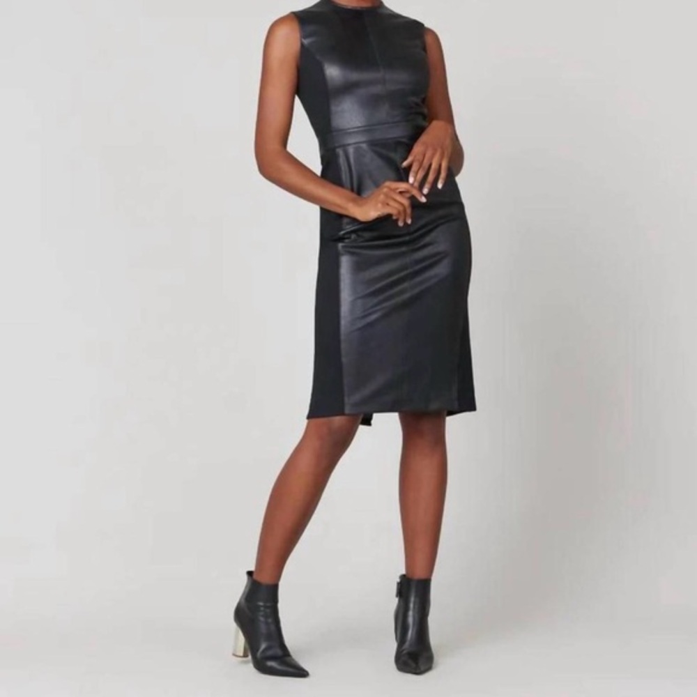 SPANX Sleek Black Sleeveless Dress With Leather Detail